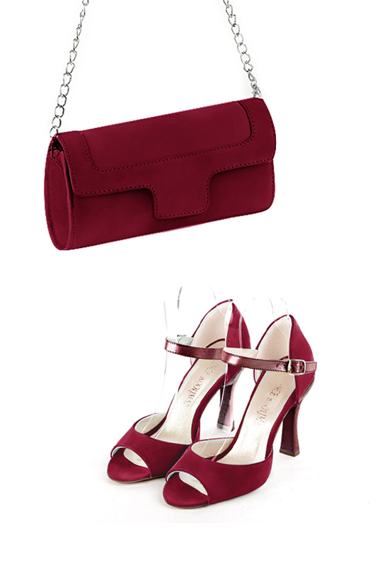 Dress clutch for wedding and parties in burgundy red leather - Worn view